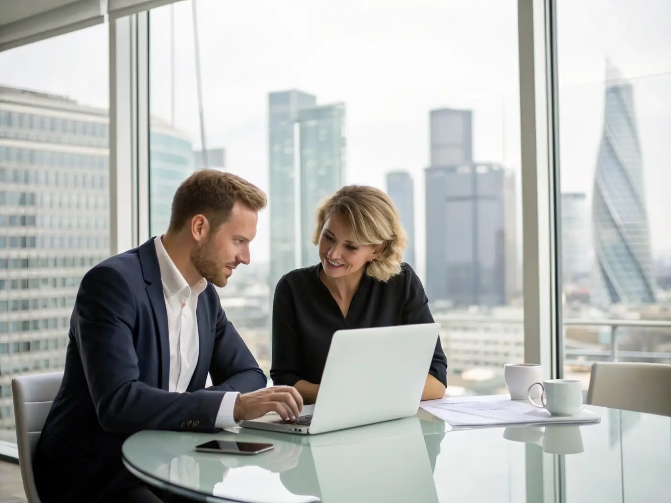 An image of a UK business owner receiving one-on-one coaching from a SynergyUKUno coach, set in a comfortable and professional office setting.